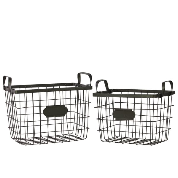 Black Metal Wire Basket with Mesh Sides Handles and Card Holders (Set