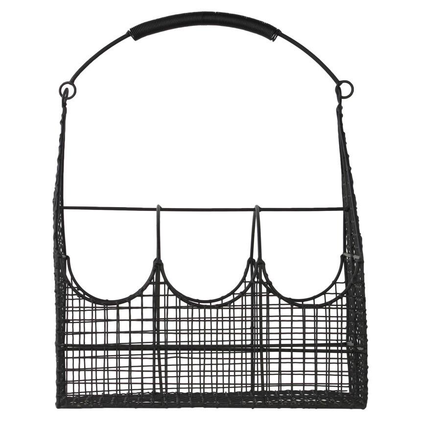 Black Metal Basket with 3 Slots Handle and Mesh Sides