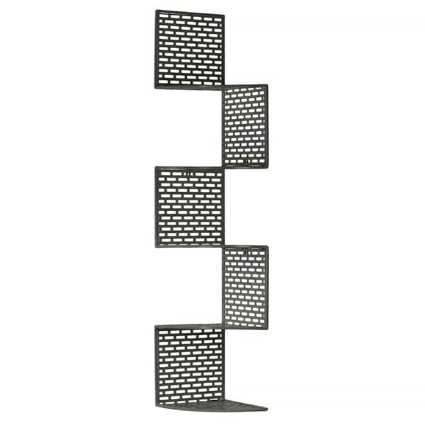 Dark Grey Metal Corner Shelf with 5 Tiers and Perforated Surface and Backing Large