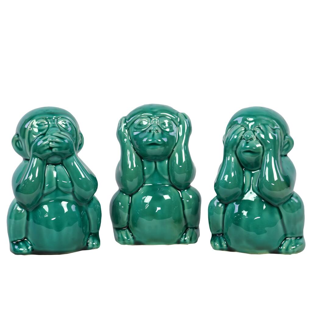 Aquamarine Ceramic Monkey No Evil (Set of 3)