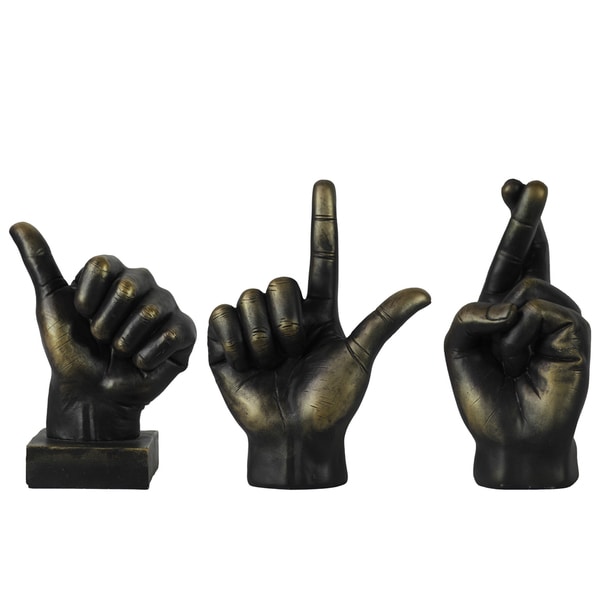 Bronze Fiberstone Sign Language Hand Decor (Set of 3)