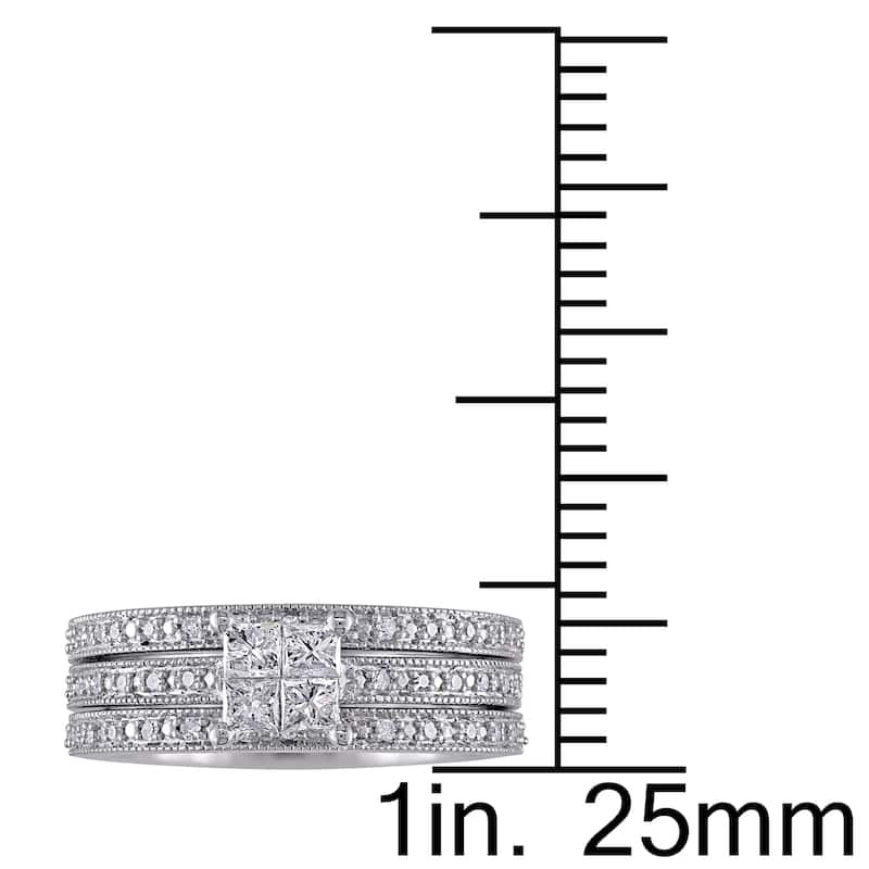 Miadora 10k White Gold 3/8ct TDW Princess Diamond Bridal Ring Set