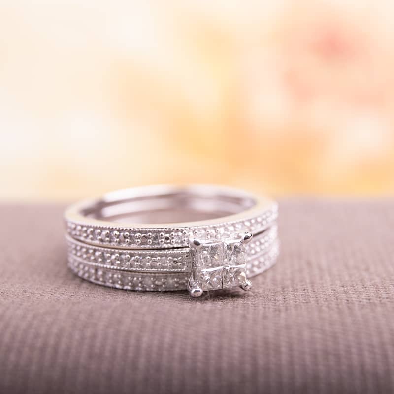 Miadora 10k White Gold 3/8ct TDW Princess Diamond Bridal Ring Set