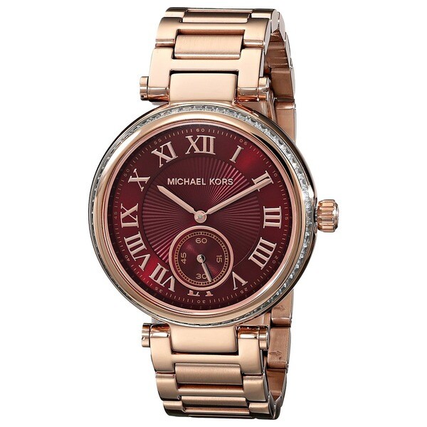 Michael Kors Women's MK6086 'Skyler' Red Dial Rose Gold Tone Stainless ...