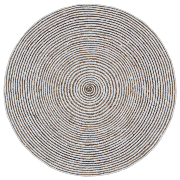 Natural Hemp/ White Cotton Racetrack (3x3) Round Rug  