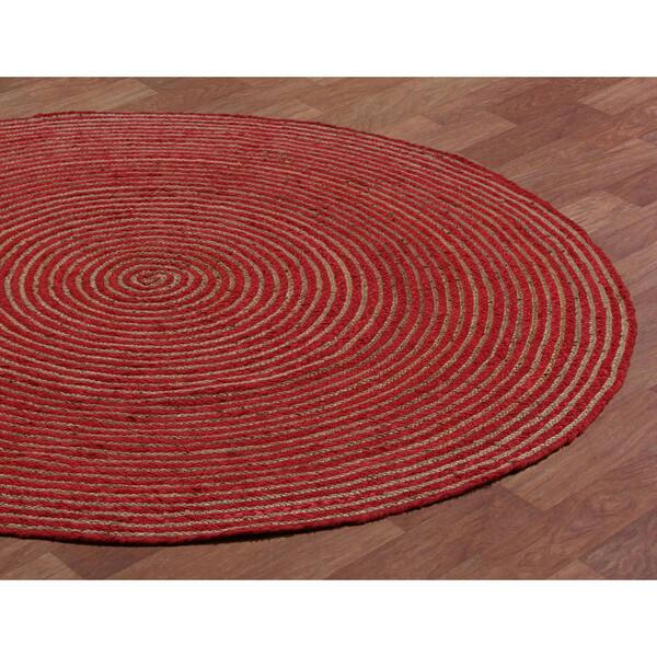 Shop Natural Hemp Red Cotton Racetrack Round Rug 8 X8 8 X 8