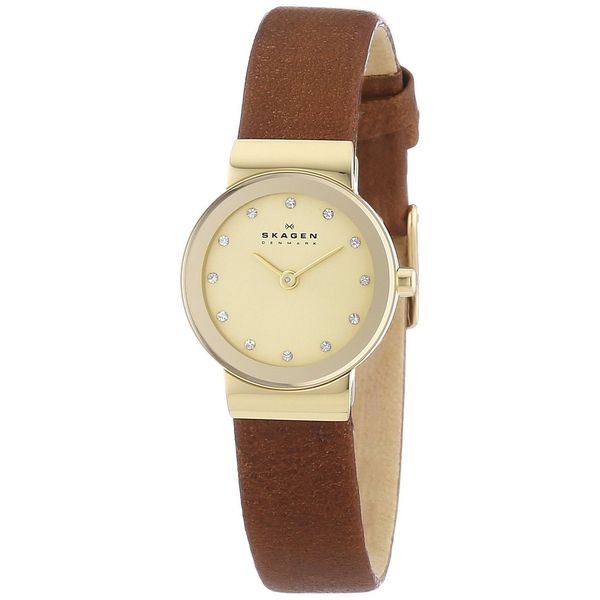Skagen Women's Freja SKW2175 Brown Leather Quartz Watch - Gold