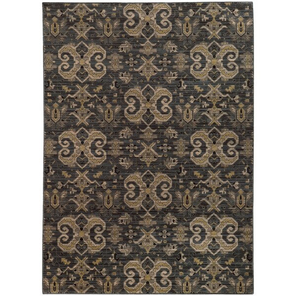 Heirloom Arbrush Ikat Blue/Gold Area Rug - 9'10" x 12'10"