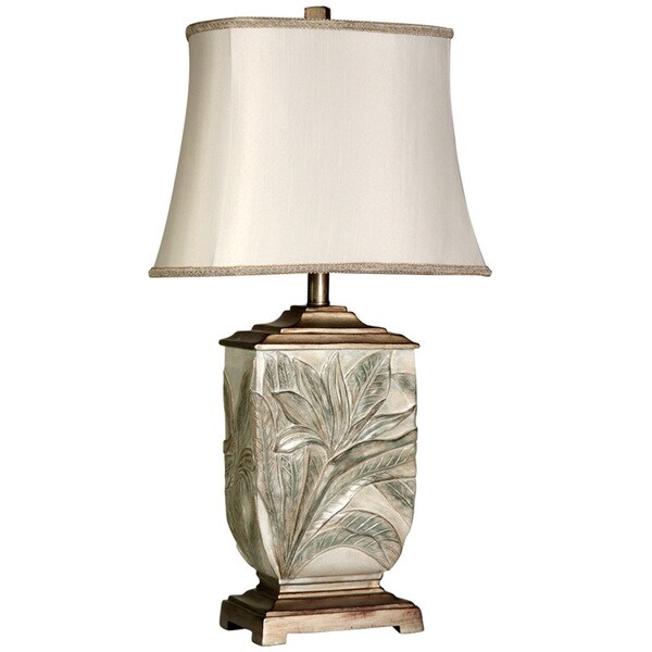 Copper Grove Berce Leaf-embossed Brasstone Table Lamp