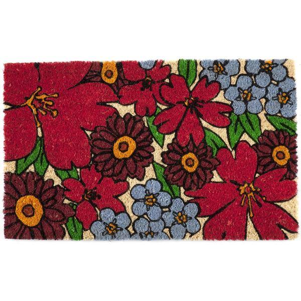 Floral Design Coir Doormat for Outdoor Entrance, Natural Coir Summer  Welcome Mat (17 x 30 In)