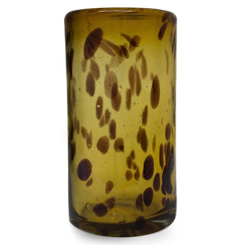 NOVICA Artisan Handblown Recycled Tumblers Mexican Water Glasses Brown Tableware 'Tall Tortoise Shell'(Set Of 6) - 6*3.2