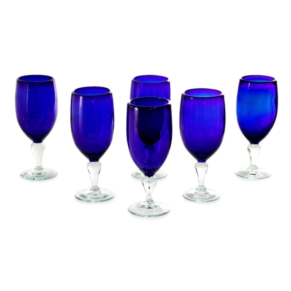 Vintage Etched Optic COBALT BLUE Cocktail Wine Glasses, Set of 2