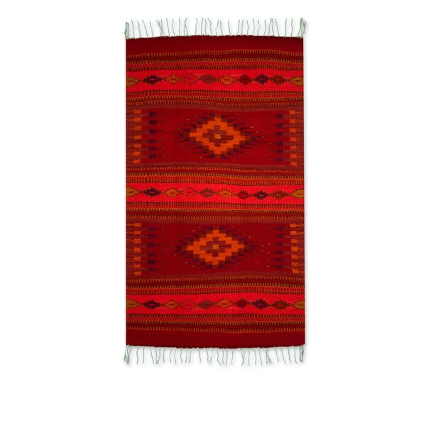 Handmade Zapotec Floral Dyes Woven Wool Rug (Mexico) - 2' x 3'