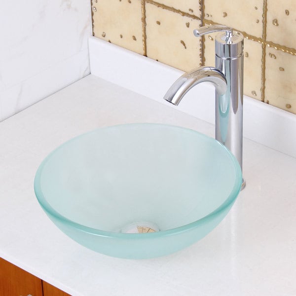 ... +882002 Small Frosted Tempered Glass Bathroom Vessel Sink with Faucet