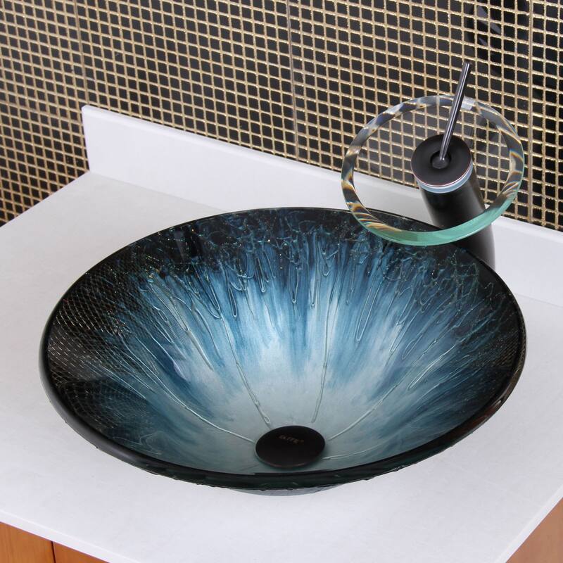 Elite 1202/ F22 Bathroom Vessel Sink with Waterfall Faucet