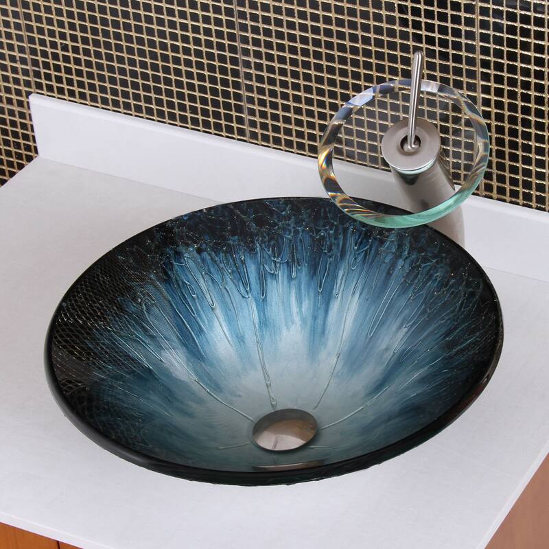 Elite 1202/ F22 Bathroom Vessel Sink with Waterfall Faucet