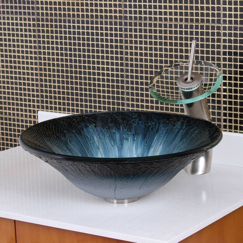 Elite 1202/ F22 Bathroom Vessel Sink with Waterfall Faucet