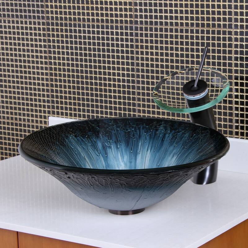 Elite 1202/ F22 Bathroom Vessel Sink with Waterfall Faucet
