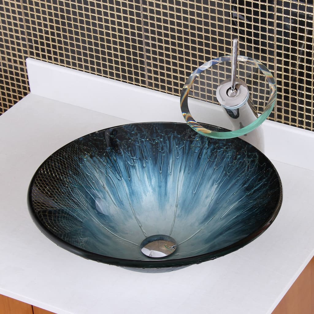 Elite 1202/ F22 Bathroom Vessel Sink with Waterfall Faucet