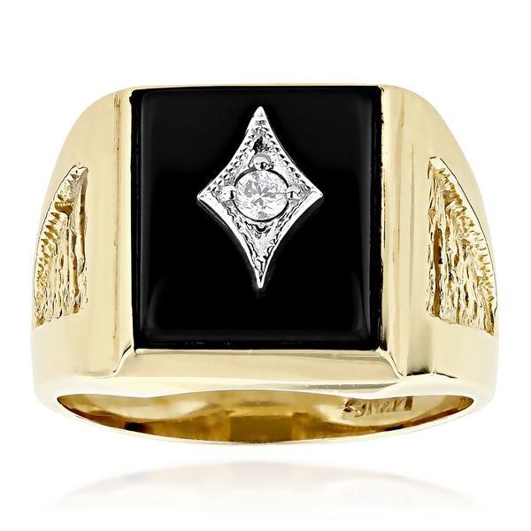 men's onyx and diamond gold ring