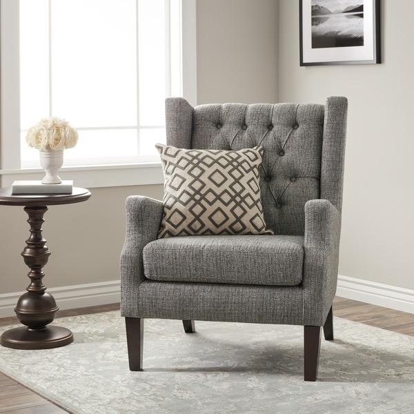 Shop Stones & Stripes Maxwell Grey Tufted Wingback Chair - Ships To ...