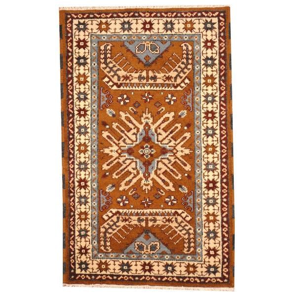 Handmade Herat Oriental Indo Tribal Kazak Wool Rug (India) - 3' x 5'