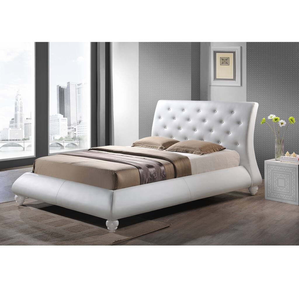 Baxton Studio Metropolitan Wood and White Leather Contemporary Queen-Size Bed