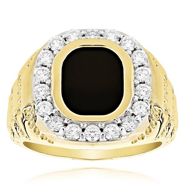 14k Gold Men S 1 1 2ct Black Onyx Diamond Ring G H Si1 Si2 On Sale Overstock