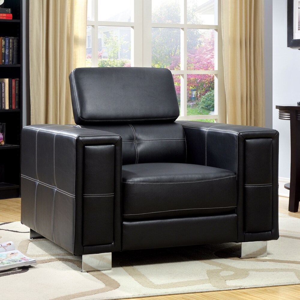 Furniture of America  Site Modern Black Bonded Leather Accent Chair (Black)