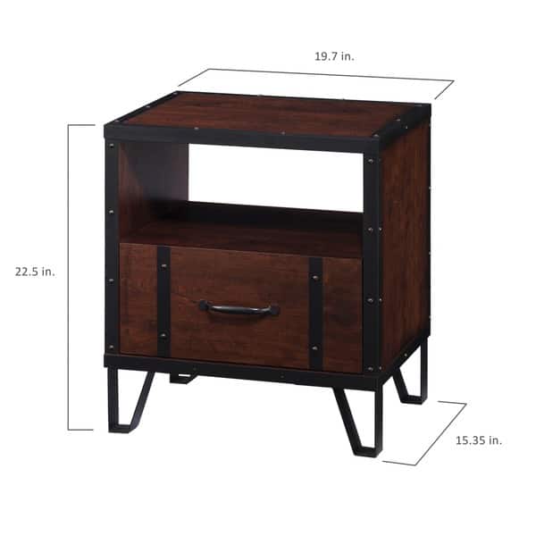 dimension image slide 1 of 2, Furniture of America Sivenza Urban Walnut 20-inch 1-shelf Side Table