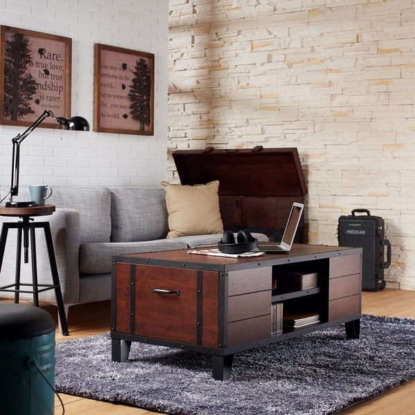 Furniture of America Sivenza Industrial Walnut 2-shelf Coffee Table