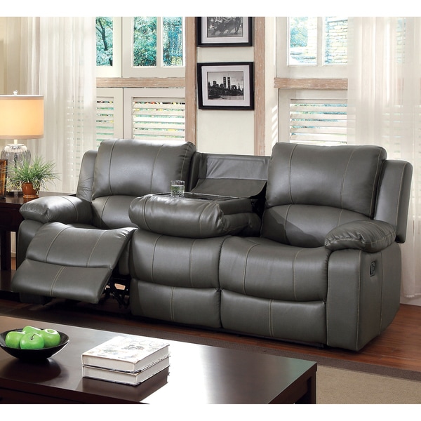 Furniture of America Rembren Grey Bonded Leather Reclining Loveseat