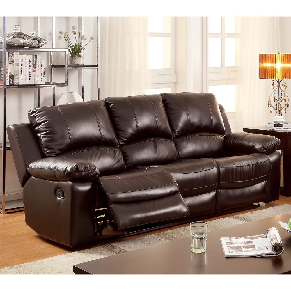 Furniture of America Avy Transitional Brown Leather Padded Sofa