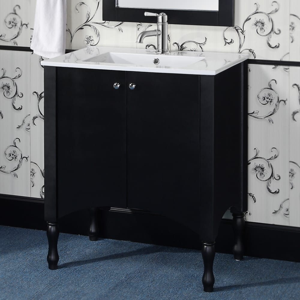 Wood/ Ceramic 30-inch Black/ White Bathroom Vanity