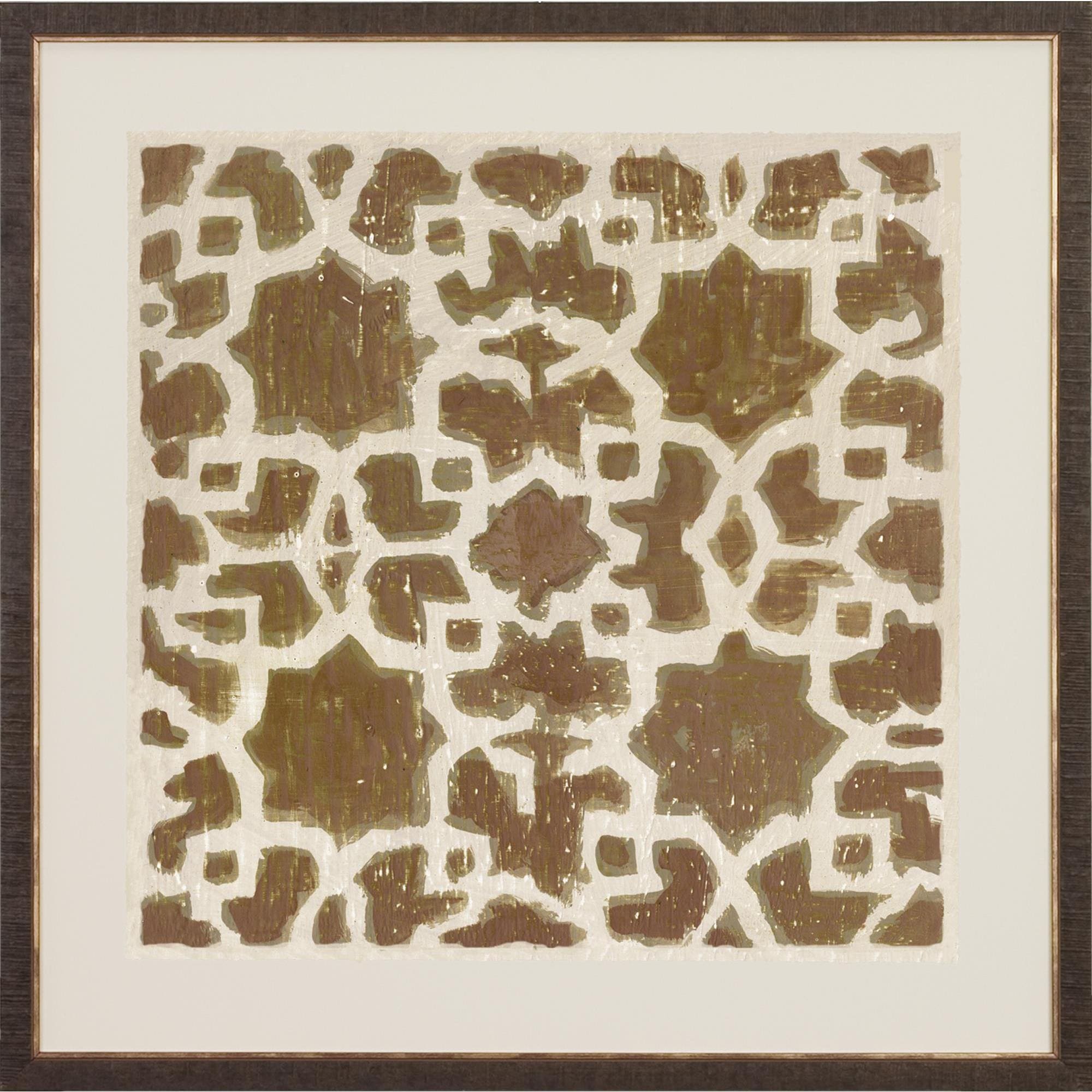 Brown Moroccan Tiles Framed Art Print - Dark Brown Finish and Inner Gold Lip