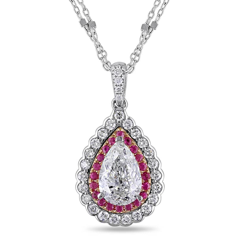 Miadora Signature Collection 14k Gold Pink Sapphire 2ct TDW Diamond Teardrop Necklace