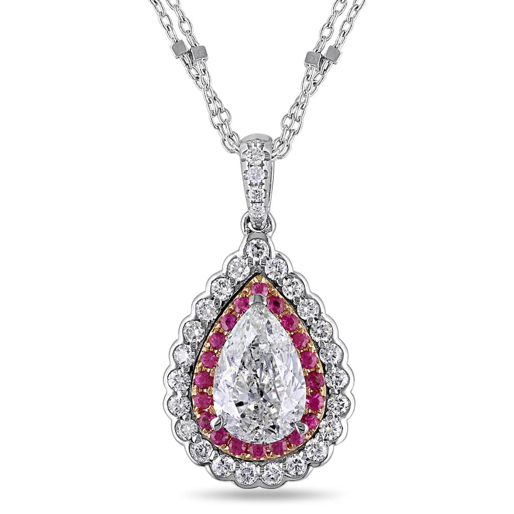 Miadora Signature Collection 14k Gold Pink Sapphire 2ct TDW Diamond Teardrop Necklace