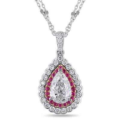 Miadora Signature Collection 14k Gold Pink Sapphire 2ct TDW Diamond Teardrop Necklace