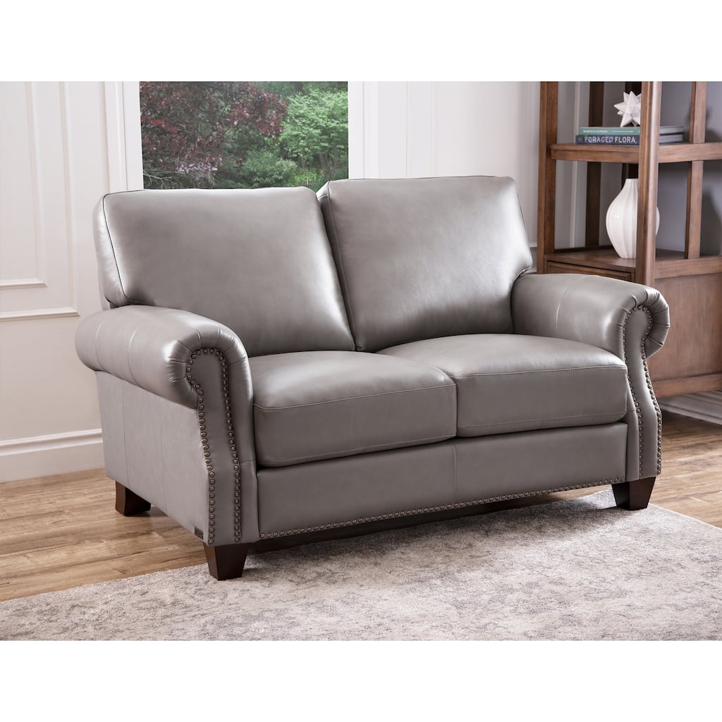 Abbyson Landon Grey Top Grain Leather Loveseat
