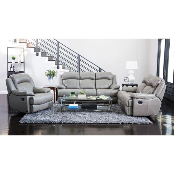 Abbyson Clarence Top Grain Leather Reclining 3 Piece Living Room Set