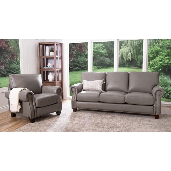 Shop Abbyson Landon Top Grain Leather 2 Piece Living Room Set  On Sale  Free Shipping Today 