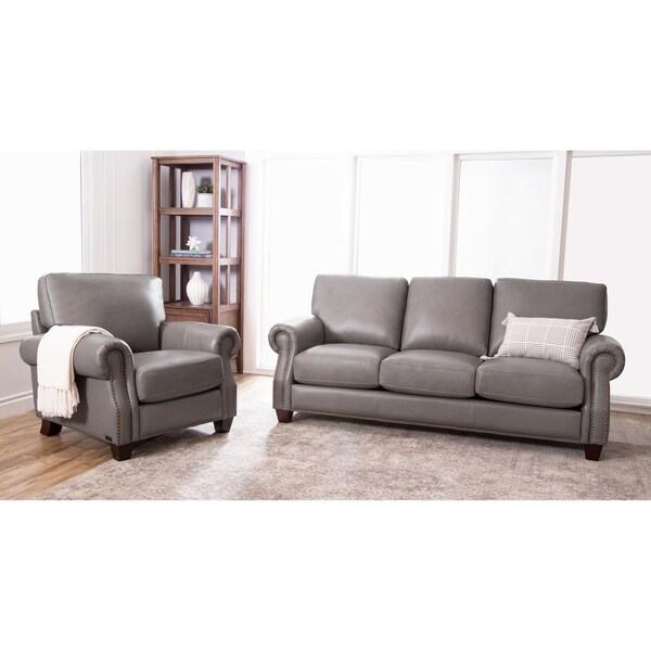 Abbyson Landon Top Grain Leather 2 Piece Living Room Set