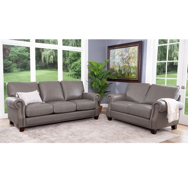 Shop Abbyson Landon Top Grain Leather Sofa And Loveseat On Sale