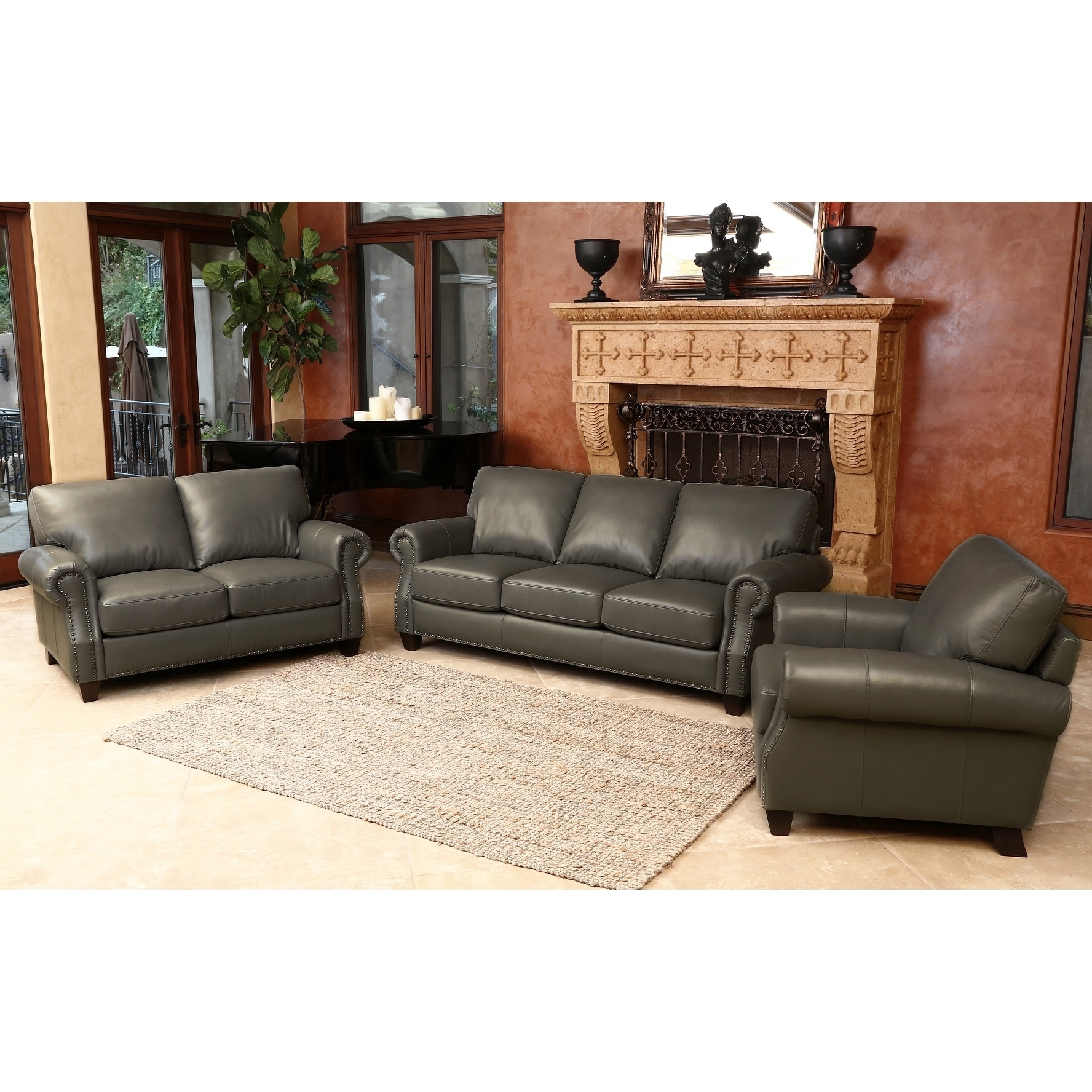 New Elegant Modern Abbyson Landon Top Grain Leather 3 Piece Living ... New Elegant Modern Abbyson Landon Top Grain Leather 3 Piece Living ...