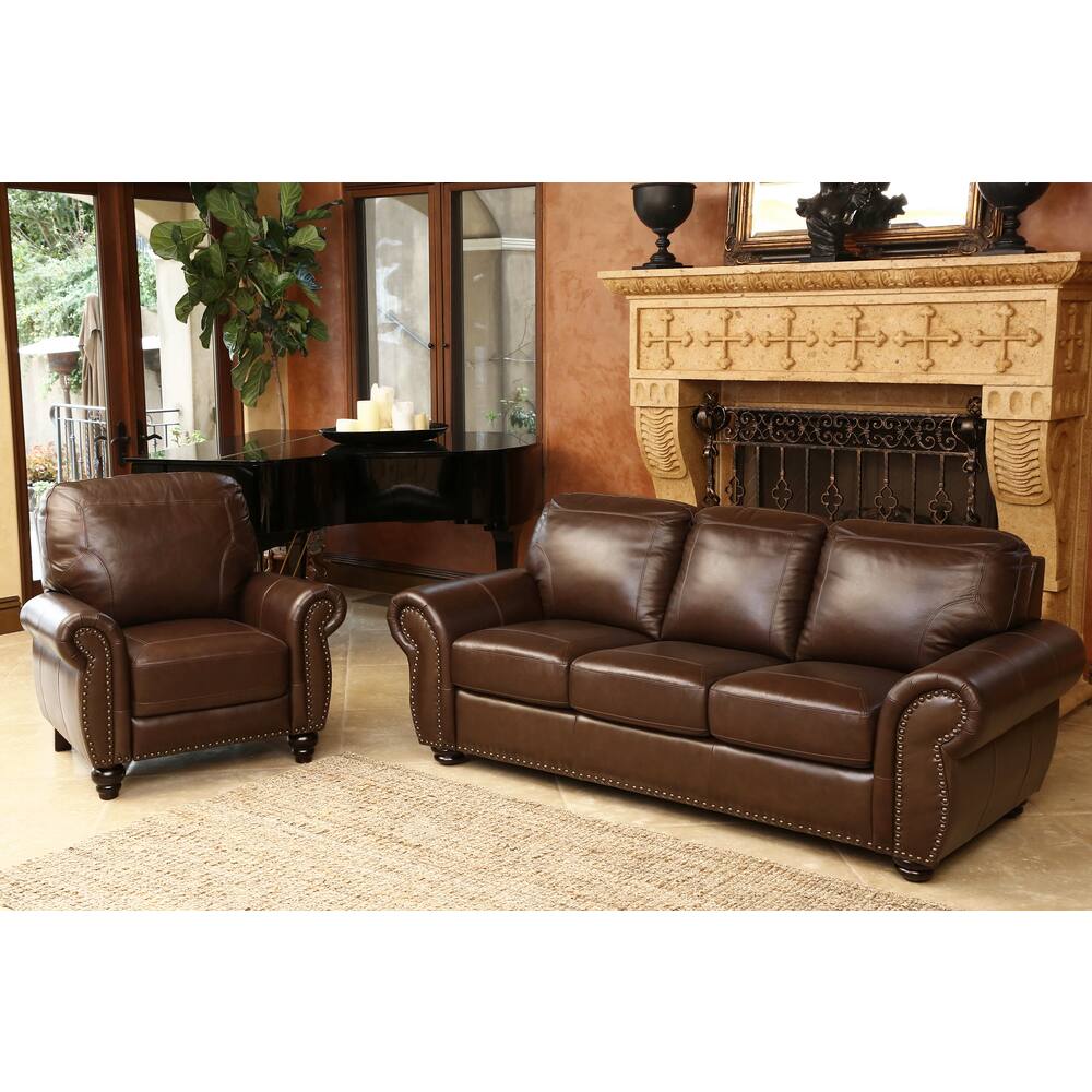 Abbyson Bellavista Top Grain Leather Sofa and Recliner Set