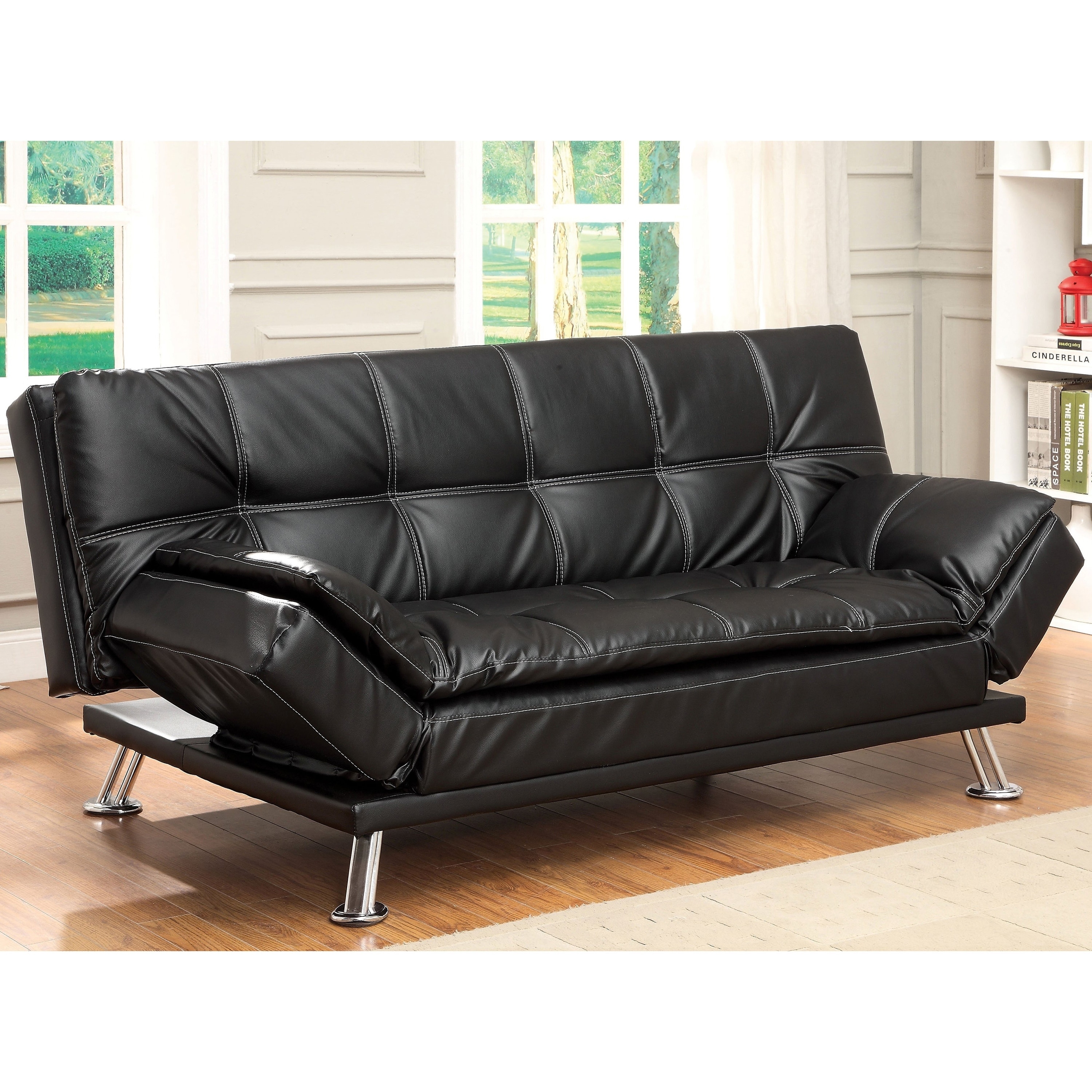 Furniture Of America Wiva Contemporary Faux Leather Upholstered Futon Sofa Overstock 9762564 Black