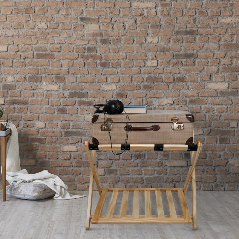 Hotel-style Luggage Rack with Shelf - Natural