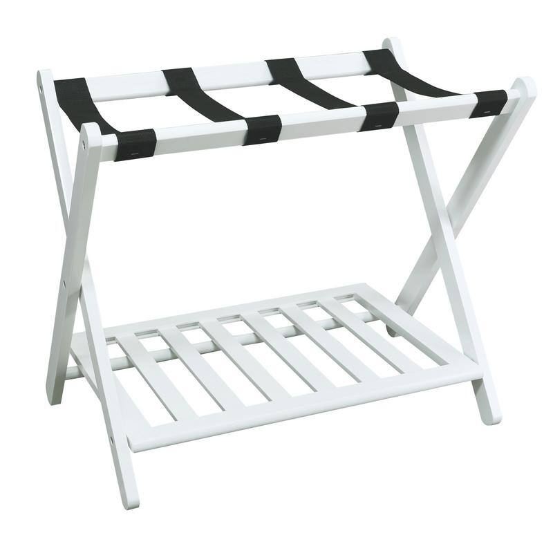 Hotel-style Luggage Rack with Shelf - White