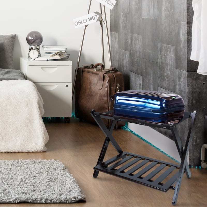 Hotel-style Luggage Rack with Shelf - Espresso