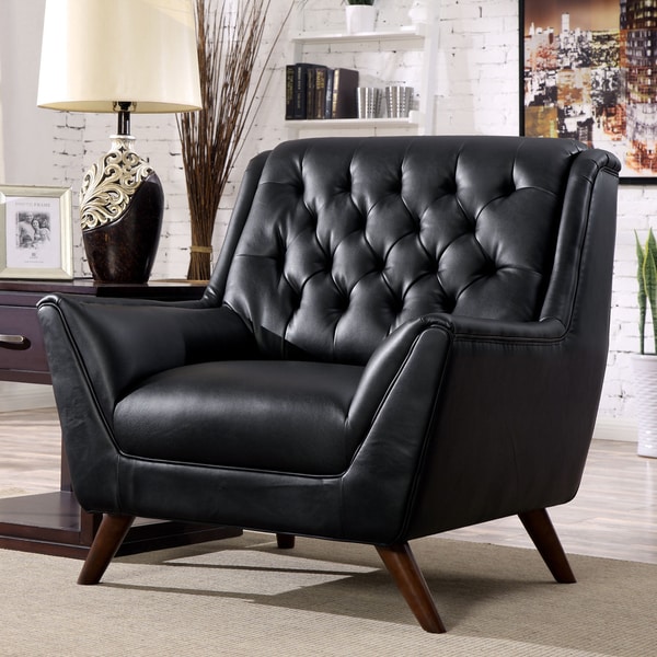Furniture of America Kily Mid-century Faux Leather Padded Club Chair